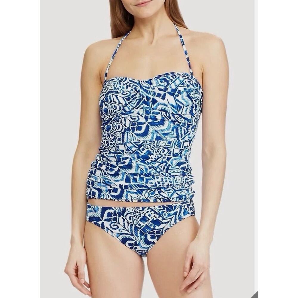 Lauren Ralph Lauren 2 PC Bias Tribal Twist Tankini SZ 14 Swimsuit Blue White NWT